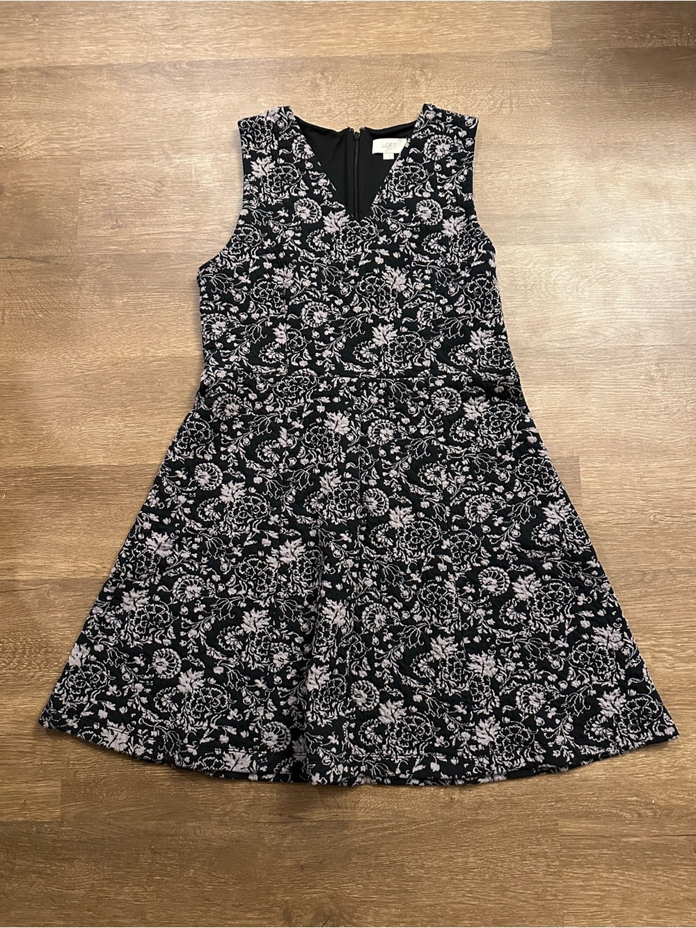 LOFT Black Dress with gray Floral Print